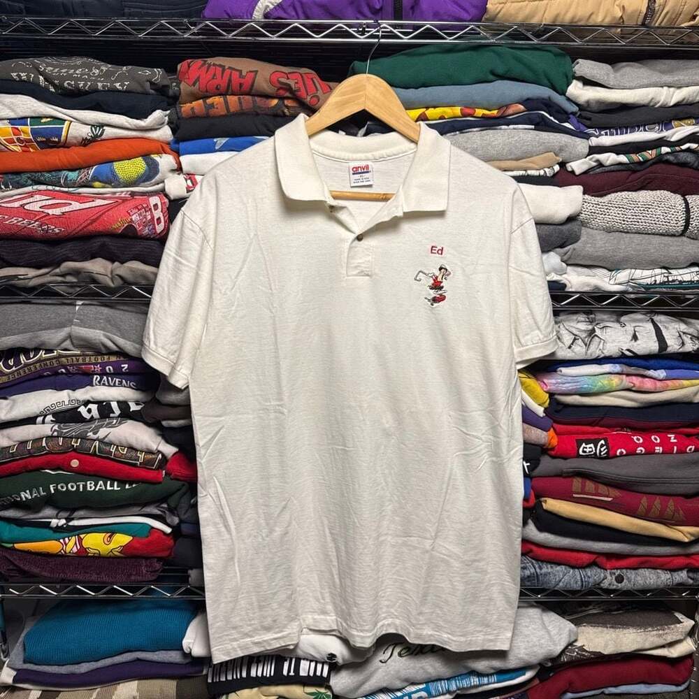 Vintage Anvil Ed Cartoon Embroidered Polo Shirt XL